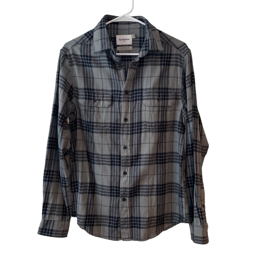 Goodfellow & Co Flannel Shirt Mens Small Gray Plaid Good Button Down Cotton Soft